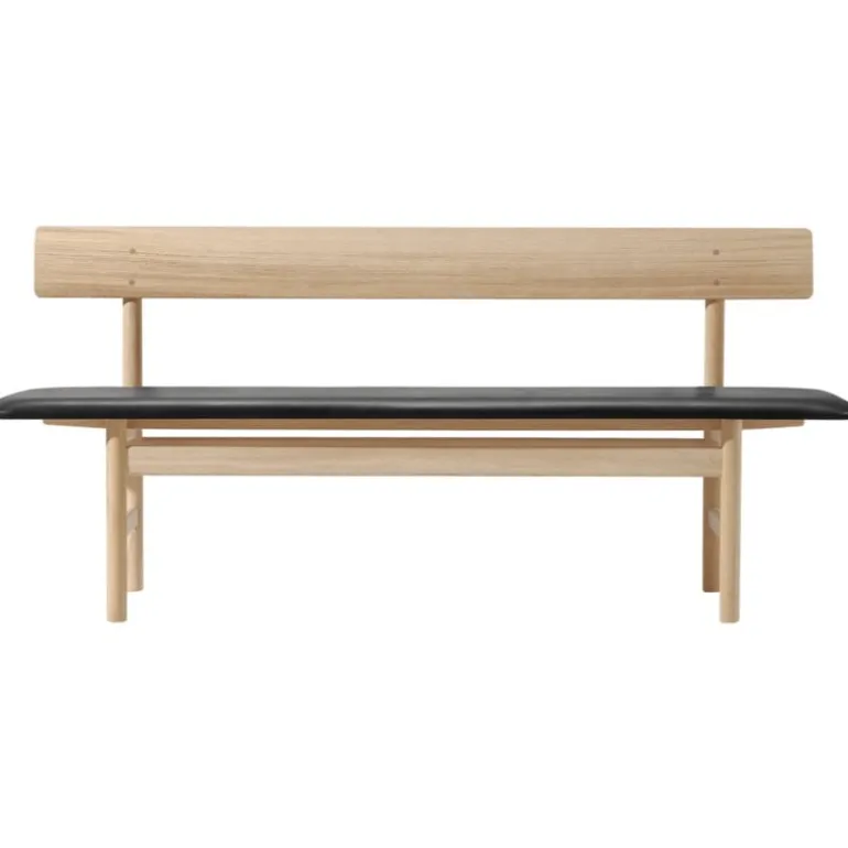 Fredericia Mogensen 3171 bench, soaped oak - black leather
