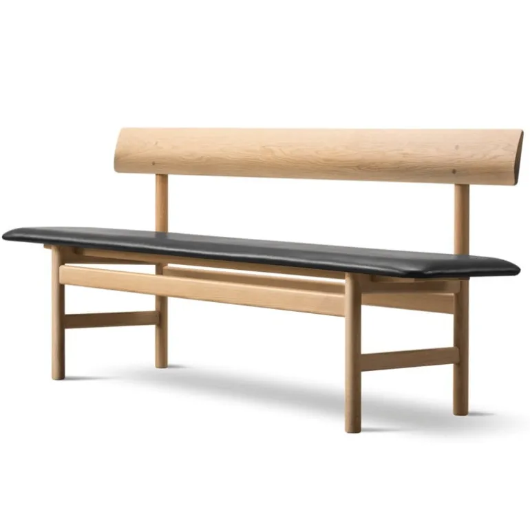 Fredericia Mogensen 3171 bench, soaped oak - black leather