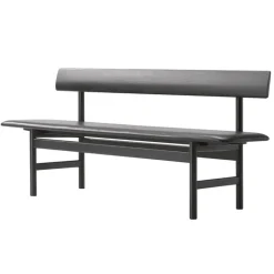 Fredericia Mogensen 3171 bench, black lacquered oak - black leather