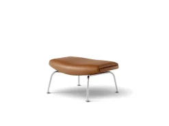 Fredericia Wegner Ox ottoman, brushed chrome - cognac leather