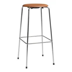 Fritz Hansen High Dot bar stool, 76 cm, chrome - walnut brown leather