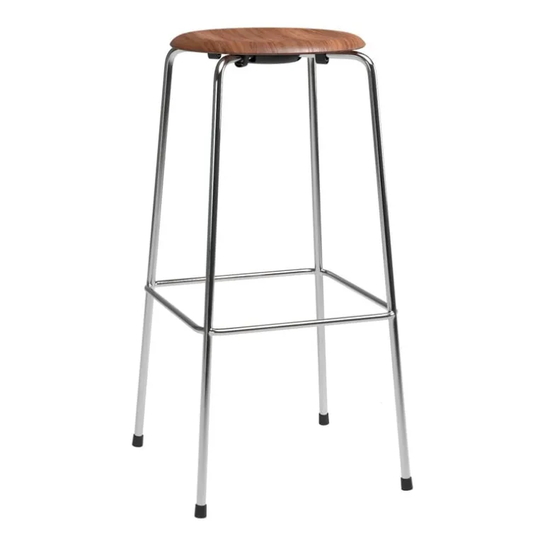 Fritz Hansen High Dot bar stool, 76 cm, chrome - walnut veneer