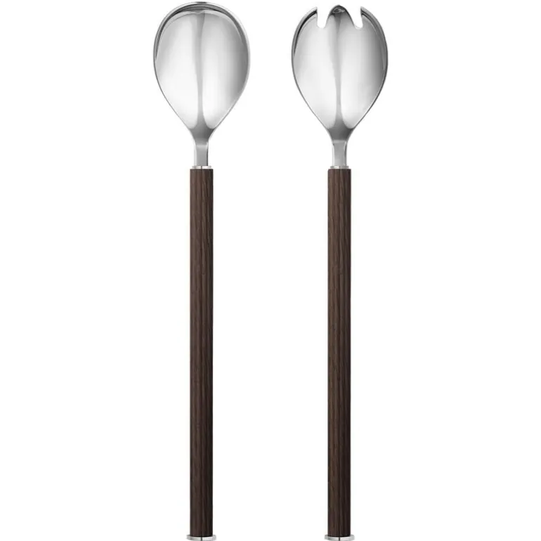 Georg Jensen Bernadotte salad serving set, smoked oak - steel
