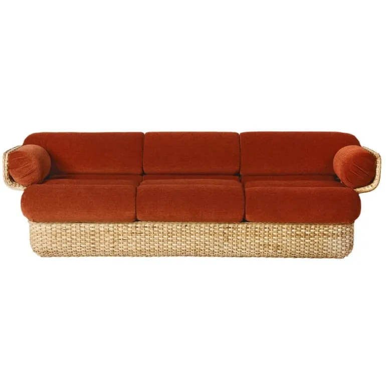 GUBI Basket 3-seater sofa, rattan - Belsuede Special FR 133