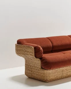 GUBI Basket 3-seater sofa, rattan - Belsuede Special FR 133