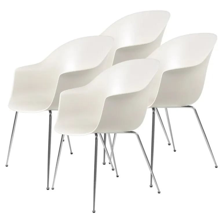 GUBI Bat chair, alabaster white - chrome base, set of 4