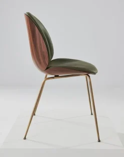 GUBI Beetle chair, antique brass - walnut - army leather Soft