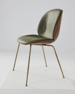 GUBI Beetle chair, antique brass - walnut - army leather Soft