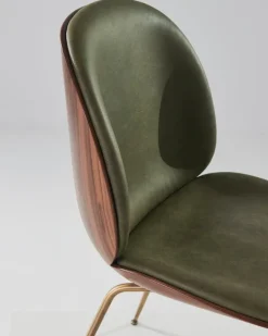 GUBI Beetle chair, antique brass - walnut - army leather Soft