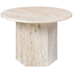 GUBI Epic coffee table, round, 60 cm, white travertine