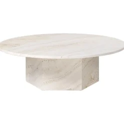 GUBI Epic coffee table, round, 110 cm, white travertine