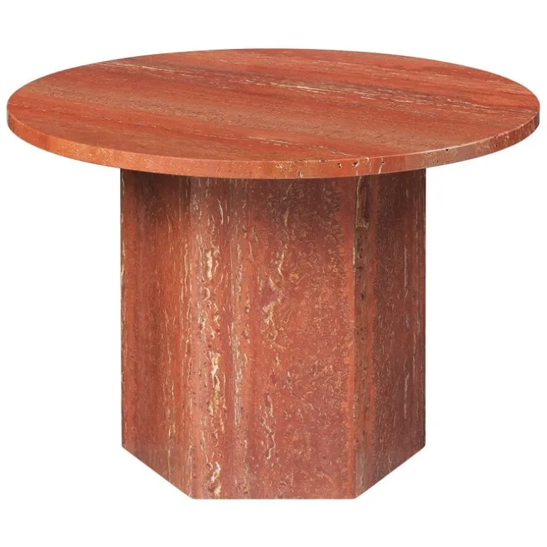 GUBI Epic coffee table, round, 60 cm, red travertine