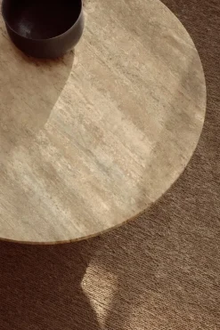 GUBI Epic coffee table, round, 110 cm, warm taupe travertine