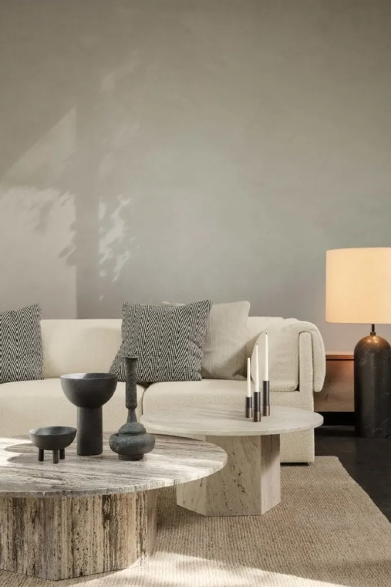 GUBI Epic coffee table, round, 80 cm, white travertine