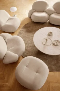 GUBI Epic coffee table, round, 80 cm, white travertine