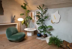 GUBI Epic coffee table, round, 80 cm, white travertine