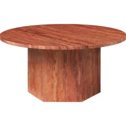 GUBI Epic coffee table, round, 80 cm, red travertine