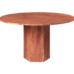 GUBI Epic dining table, round, 130 cm, red travertine