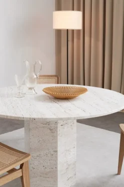 GUBI Epic dining table, round, 130 cm, white travertine