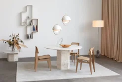 GUBI Epic dining table, round, 130 cm, white travertine