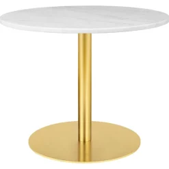 GUBI GUBI 1.0 lounge table, round 80 cm, brass - white marble