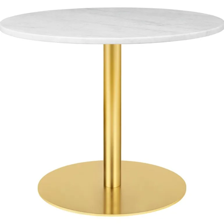 GUBI GUBI 1.0 lounge table, round 80 cm, brass - white marble