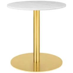 GUBI GUBI 1.0 lounge table, round 60 cm, brass - white marble