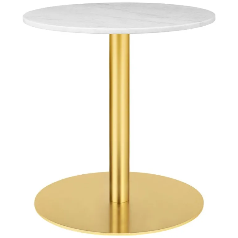 GUBI GUBI 1.0 lounge table, round 60 cm, brass - white marble
