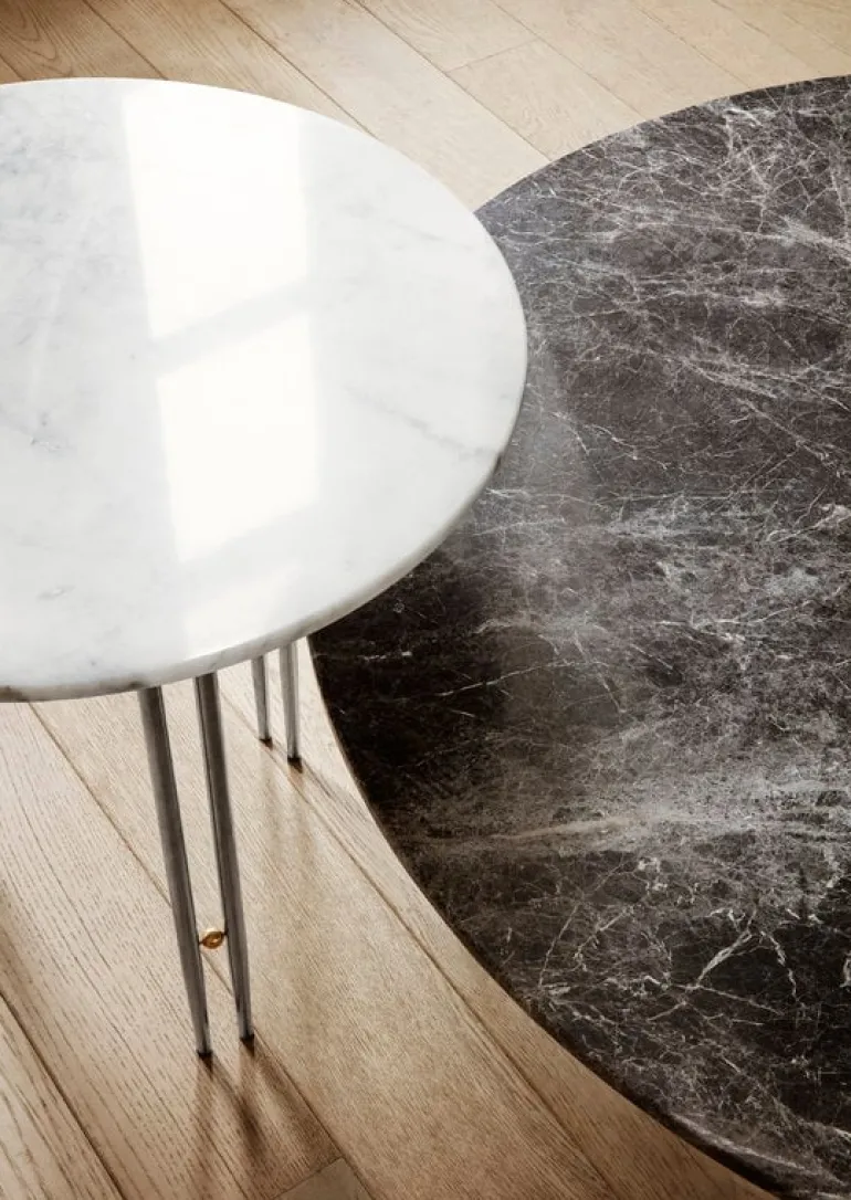 GUBI IOI coffee table, 50 cm, chrome - white marble