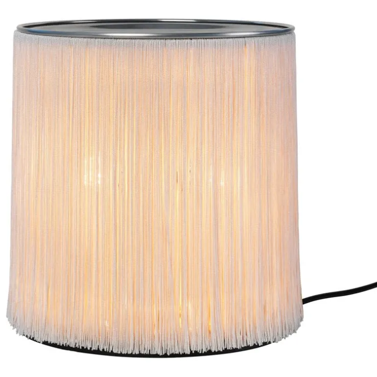 GUBI Model 597 table lamp, polished aluminium - cream fringe