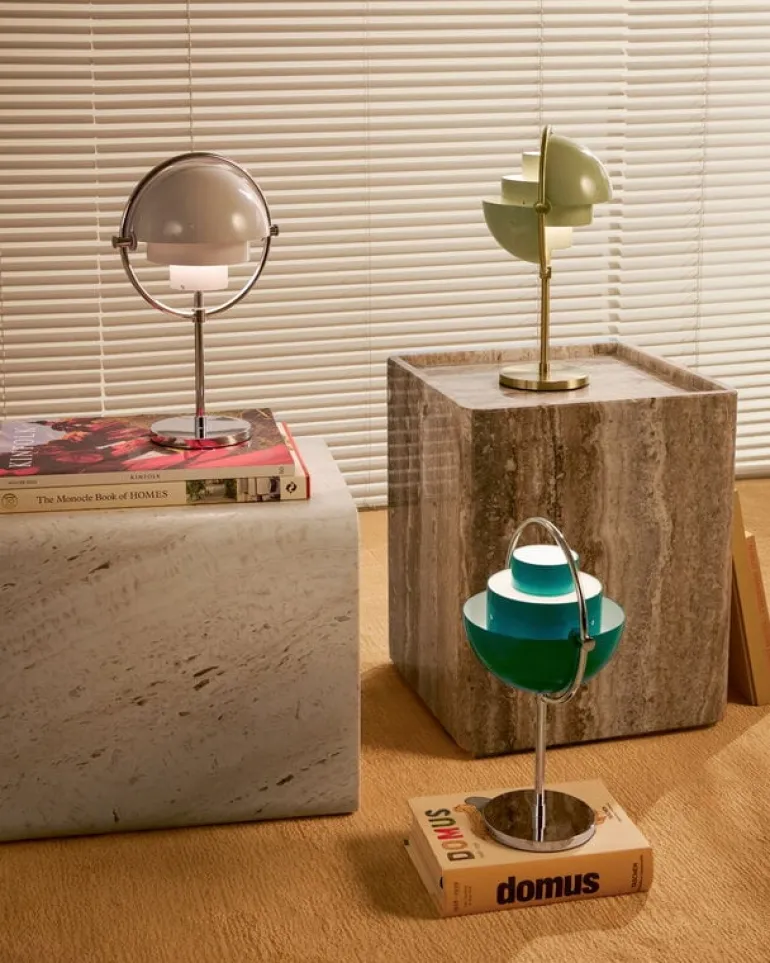 GUBI Multi-lite portable table lamp, chrome - pale lilac