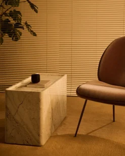 GUBI Pietra side table, 30 x 80 x 40 cm, neutral white travertine