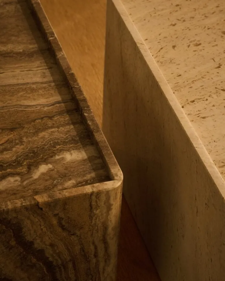 GUBI Pietra side table, 30 x 80 x 40 cm, sepia travertine