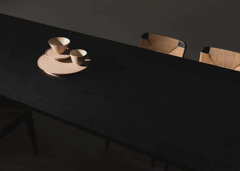 GUBI Private dining table, 320 x 100 cm, black / brown stained ash