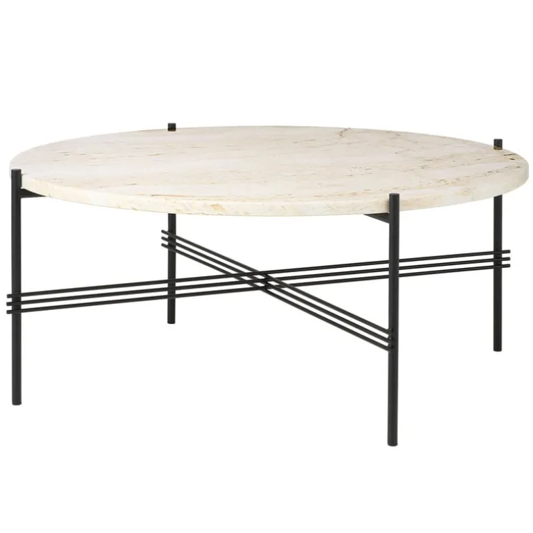 GUBI TS coffee table, 80 cm, black - white travertine