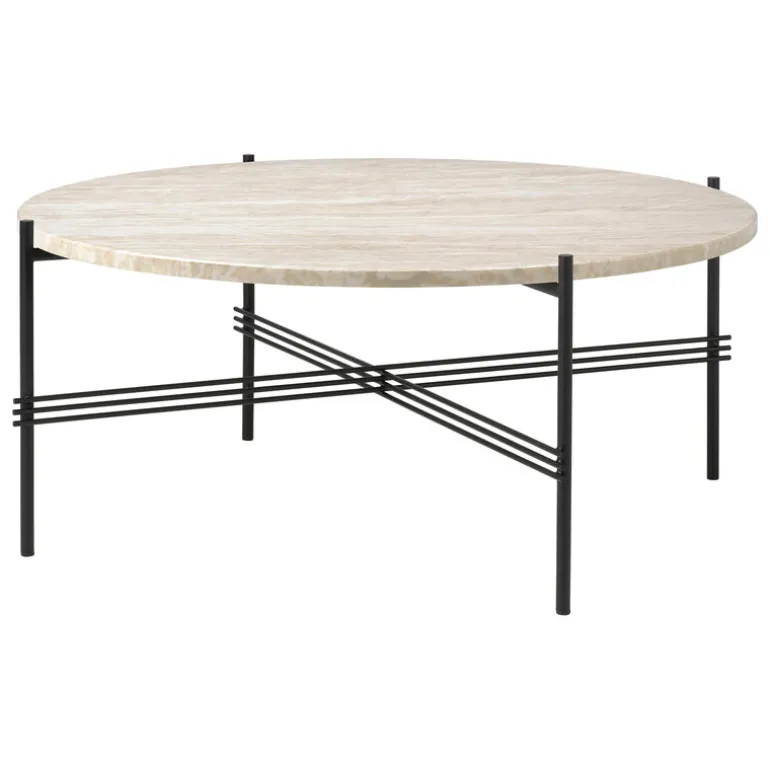 GUBI TS Outdoor coffee table, 80 cm, black - white travertine