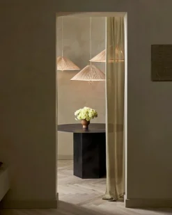 GUBI Tynell 1972 pendant, 60 cm, brass - bamboo