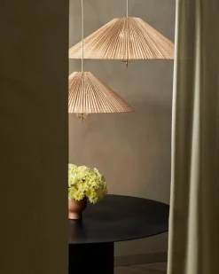 GUBI Tynell 1972 pendant, 90 cm, brass - bamboo