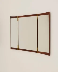 GUBI Vanity wall mirror, 3 panels, walnut - brass