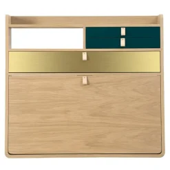Hartô Gaston wall desk, 80 cm, oak - brass - petrol blue