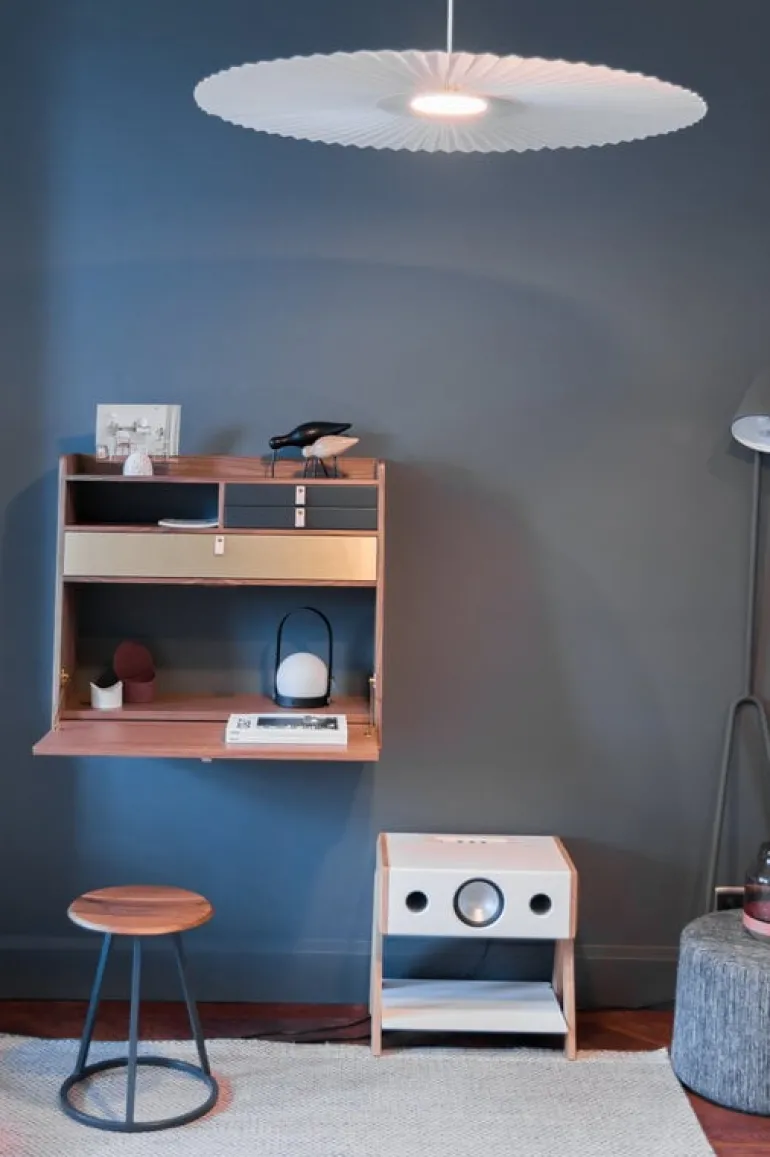 Hartô Gaston wall desk, 80 cm, oak - brass - petrol blue