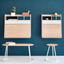 Hartô Gaston wall desk, 80 cm, oak - brass - petrol blue