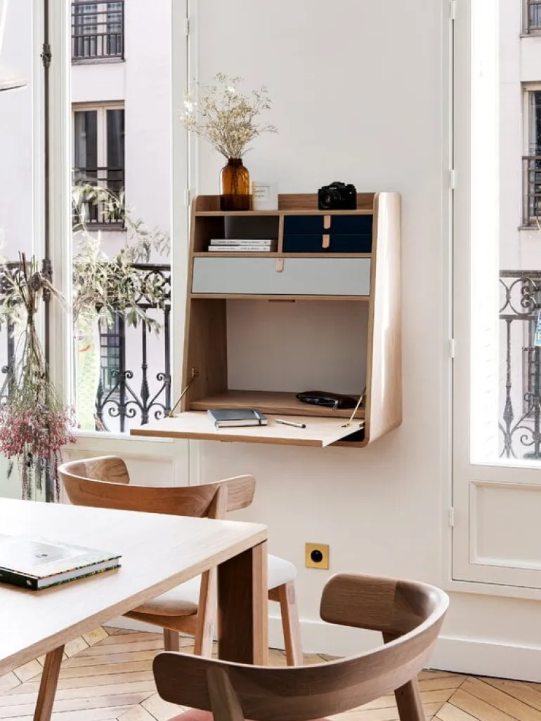 Hartô Gaston wall desk, 60 cm, oak - brass - petrol blue