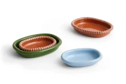 HAY Barro oval dish, L, natural teracotta with stripes