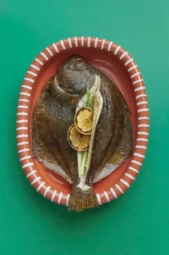 HAY Barro oval dish, L, natural teracotta with stripes