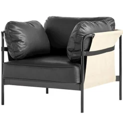 HAY Can lounge chair, black leather - natural canvas - black frame