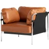 HAY Can lounge chair, cognac leather - black canvas - chrome frame