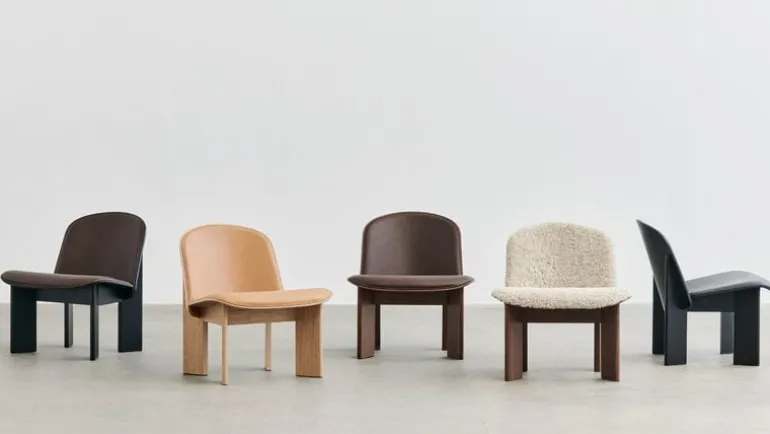 HAY Chisel lounge chair, Mohawi 21 sheepskin - lacquered walnut