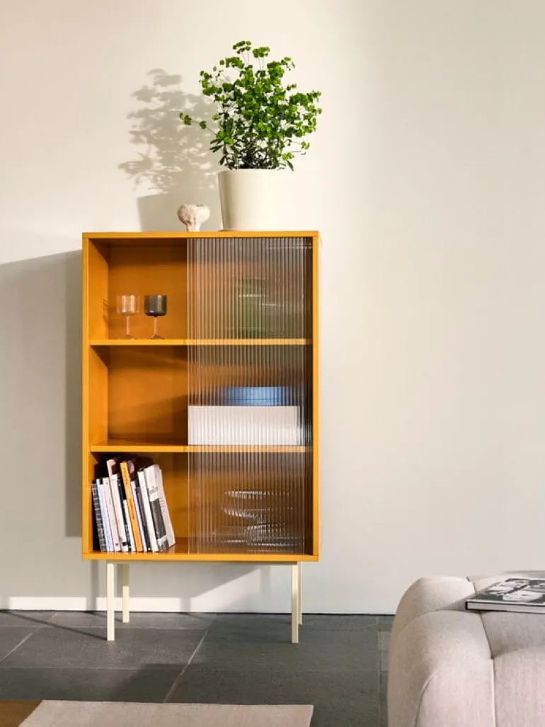 HAY Colour Cabinet w/ glass doors, tall, yellow