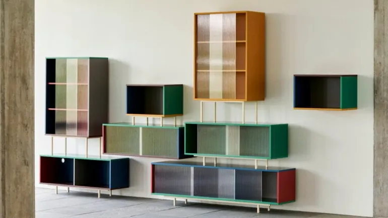 HAY Colour Cabinet w/ glass doors, tall, yellow